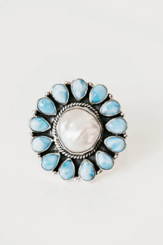 Surefire Ring | Larimar + Pearl sold by Goldie Lew