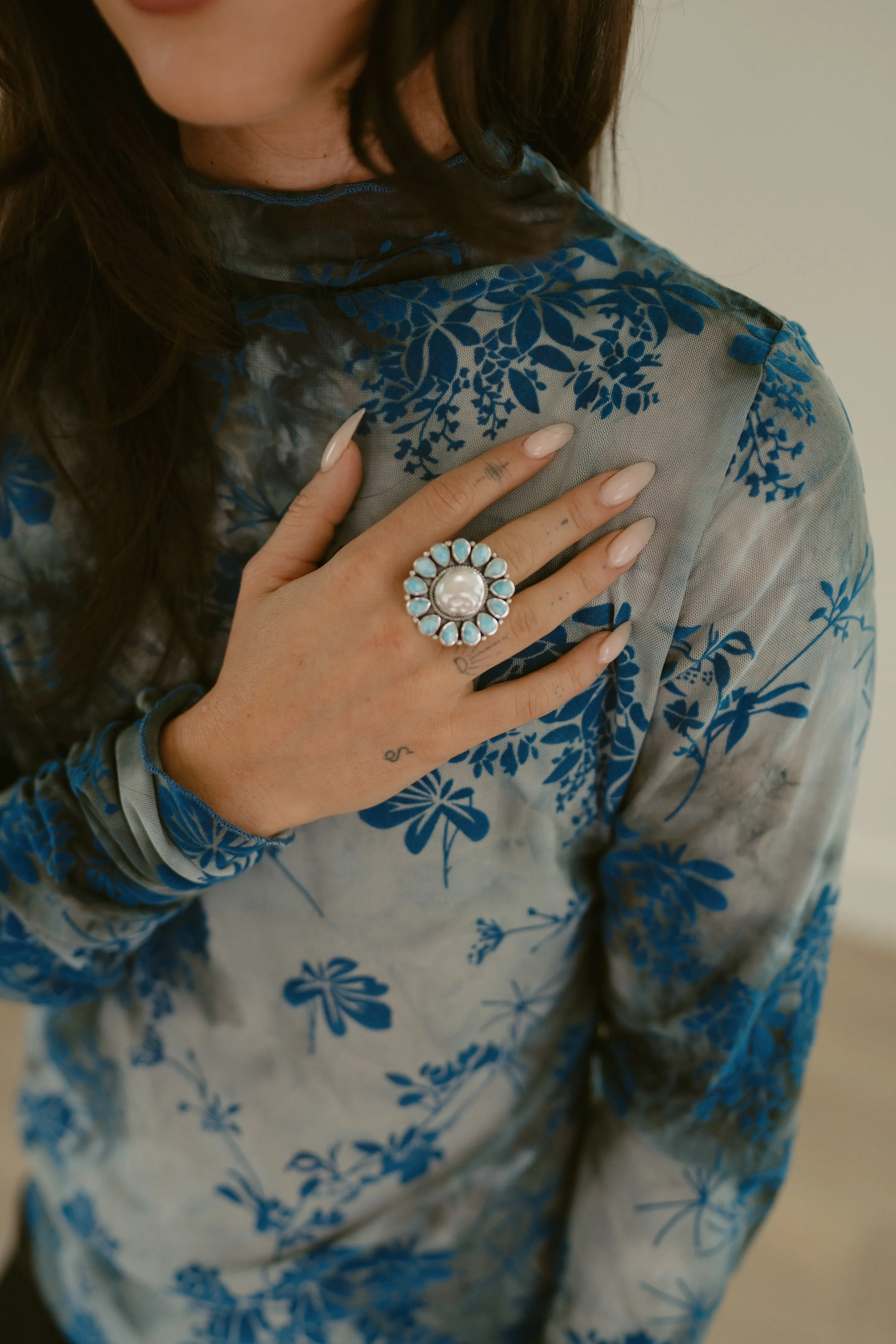 Surefire Ring | Larimar + Pearl sold by Goldie Lew product image thumbnail 2