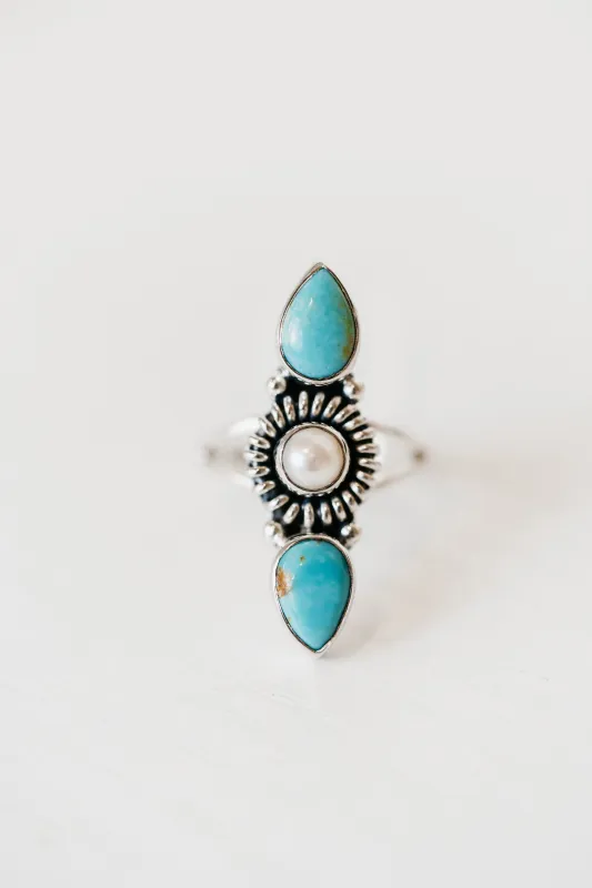 England Ring | Turquoise + Pearl made by Goldie Lew