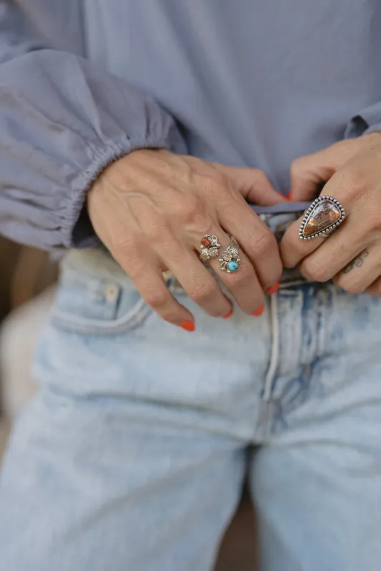Lona Ring | Turquoise + Coral made by Goldie Lew