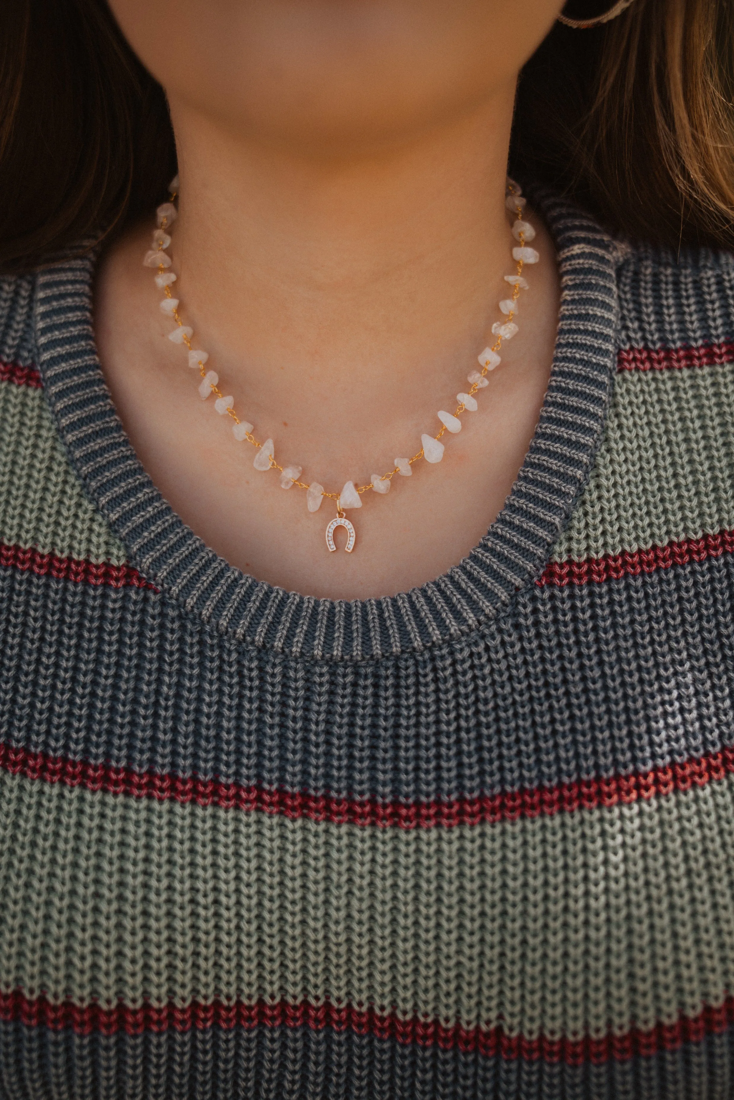 Rose Quartz Chippy | Horseshoe Charm sold by Goldie Lew