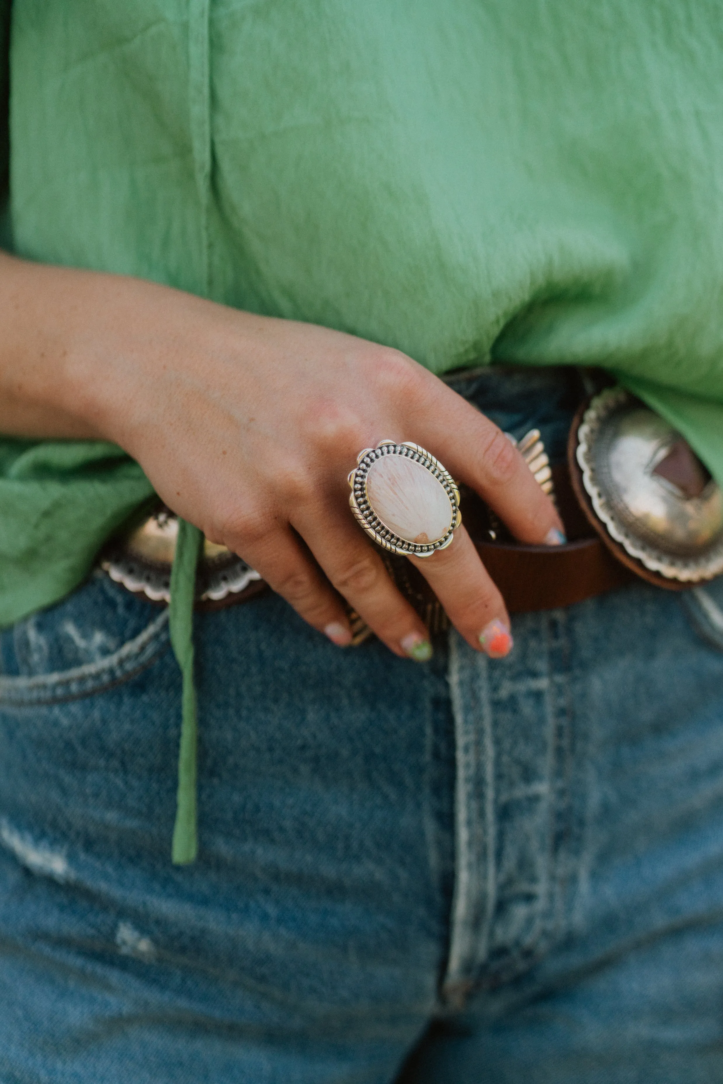 Bristol Ring | Pink Scolecite sold by Goldie Lew