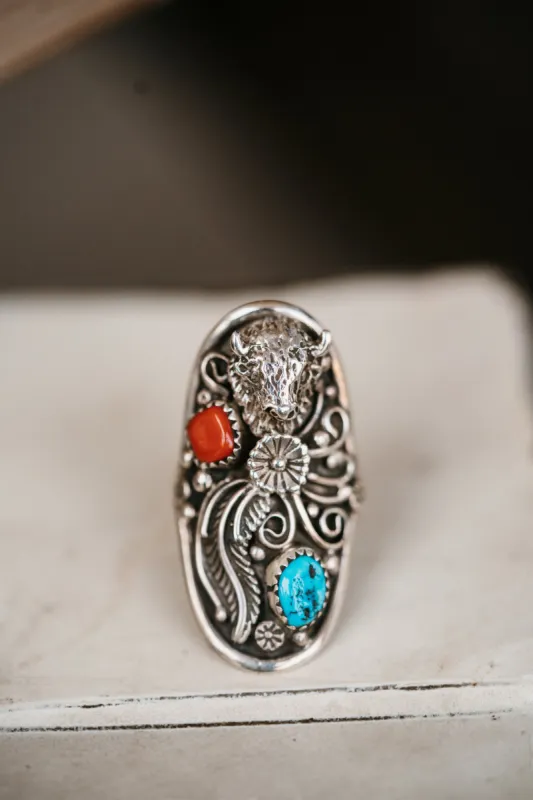 Owen Ring | Buffalo | Coral + Turquoise made by Goldie Lew