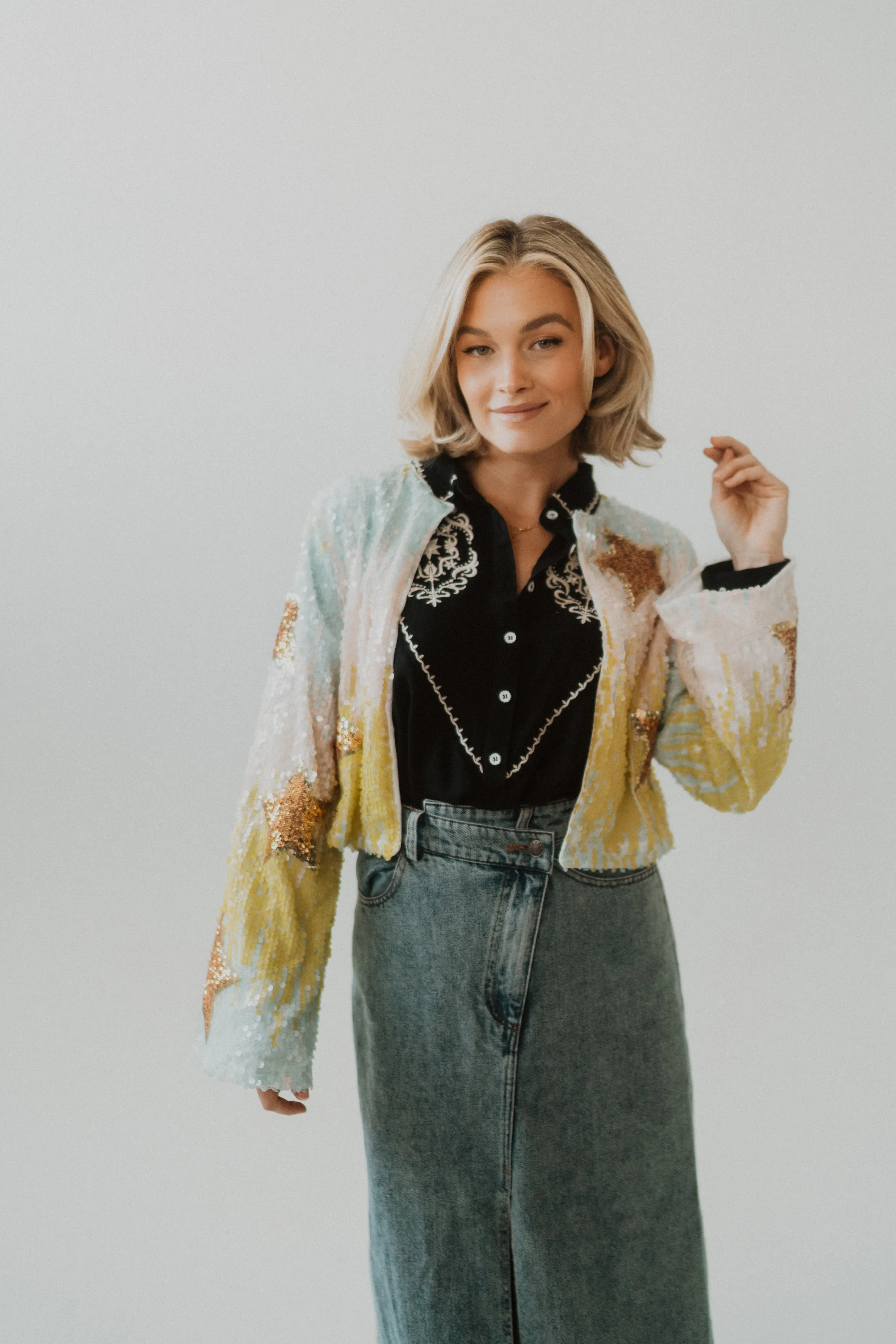 Sequin Stars Jacket sold by Goldie Lew product image thumbnail 5