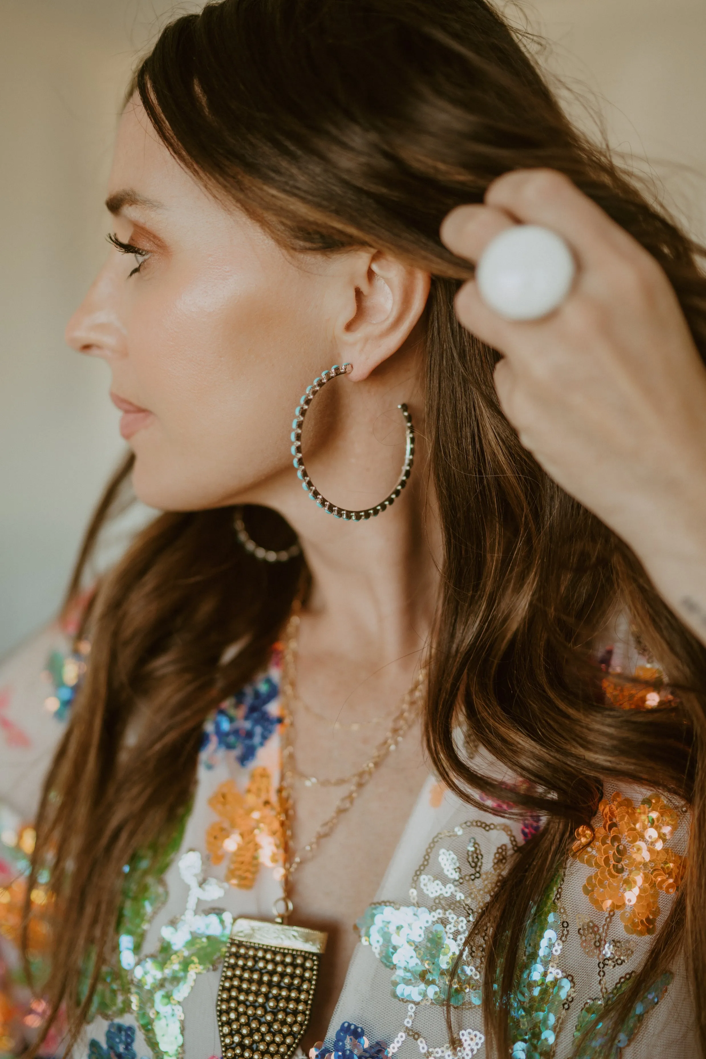 Large Delicate Hoops | Turquoise + Coral - FINAL SALE sold by Goldie Lew product image thumbnail 2