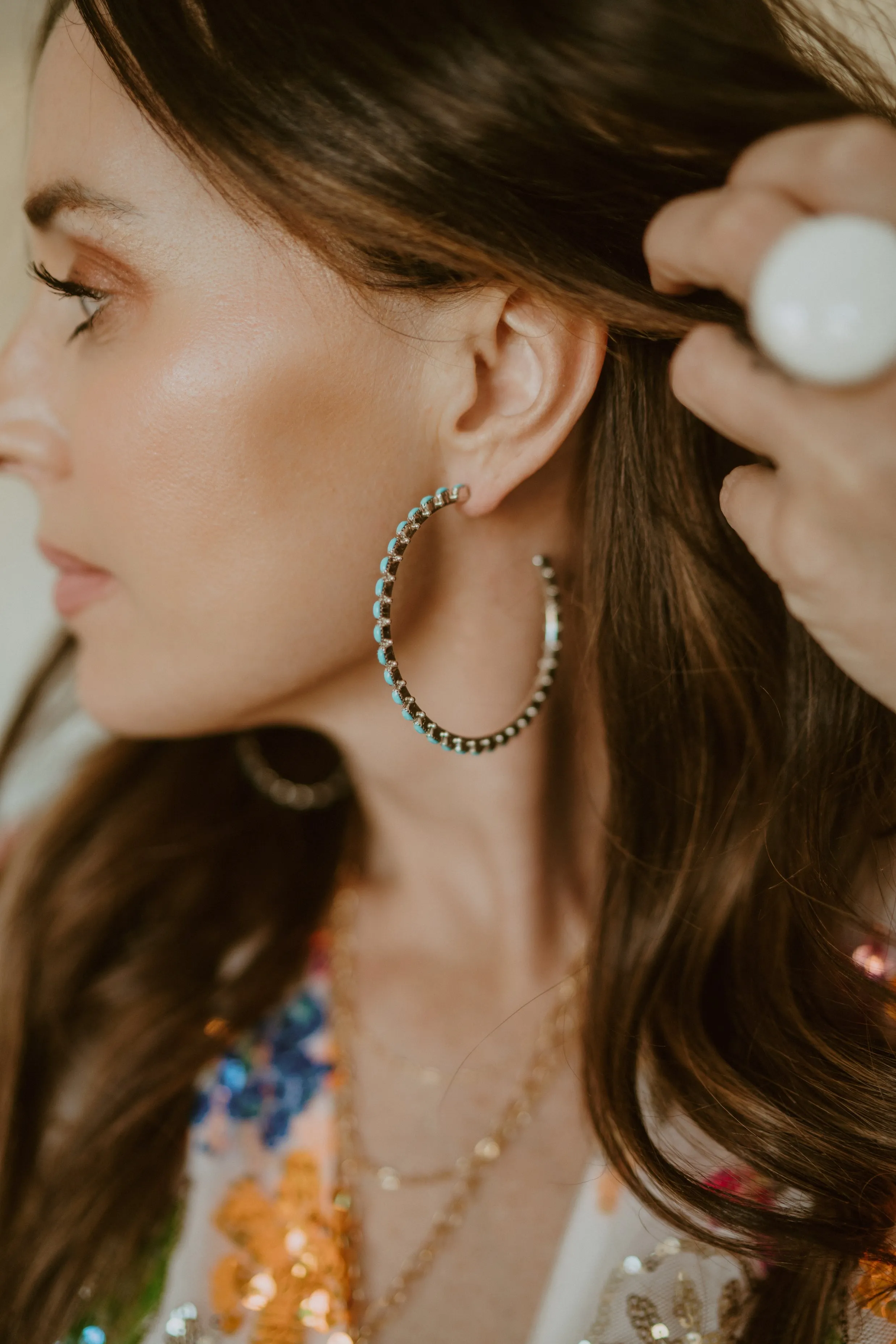 Large Delicate Hoops | Turquoise + Coral - FINAL SALE sold by Goldie Lew