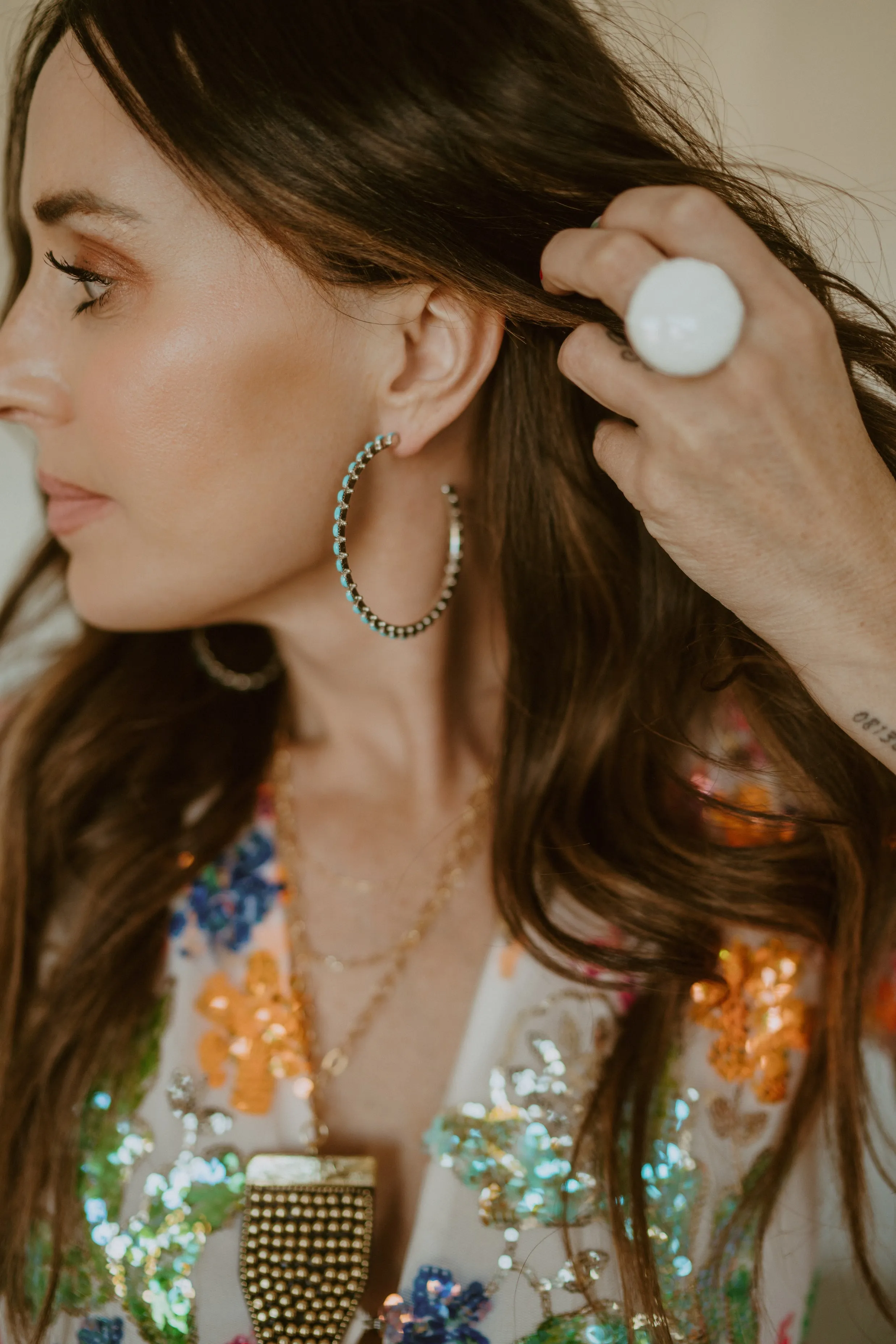 Large Delicate Hoops | Turquoise + Coral - FINAL SALE sold by Goldie Lew product image thumbnail 3