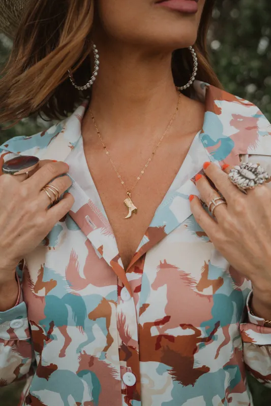 Gold Cowboy Boot Necklace sold by Goldie Lew