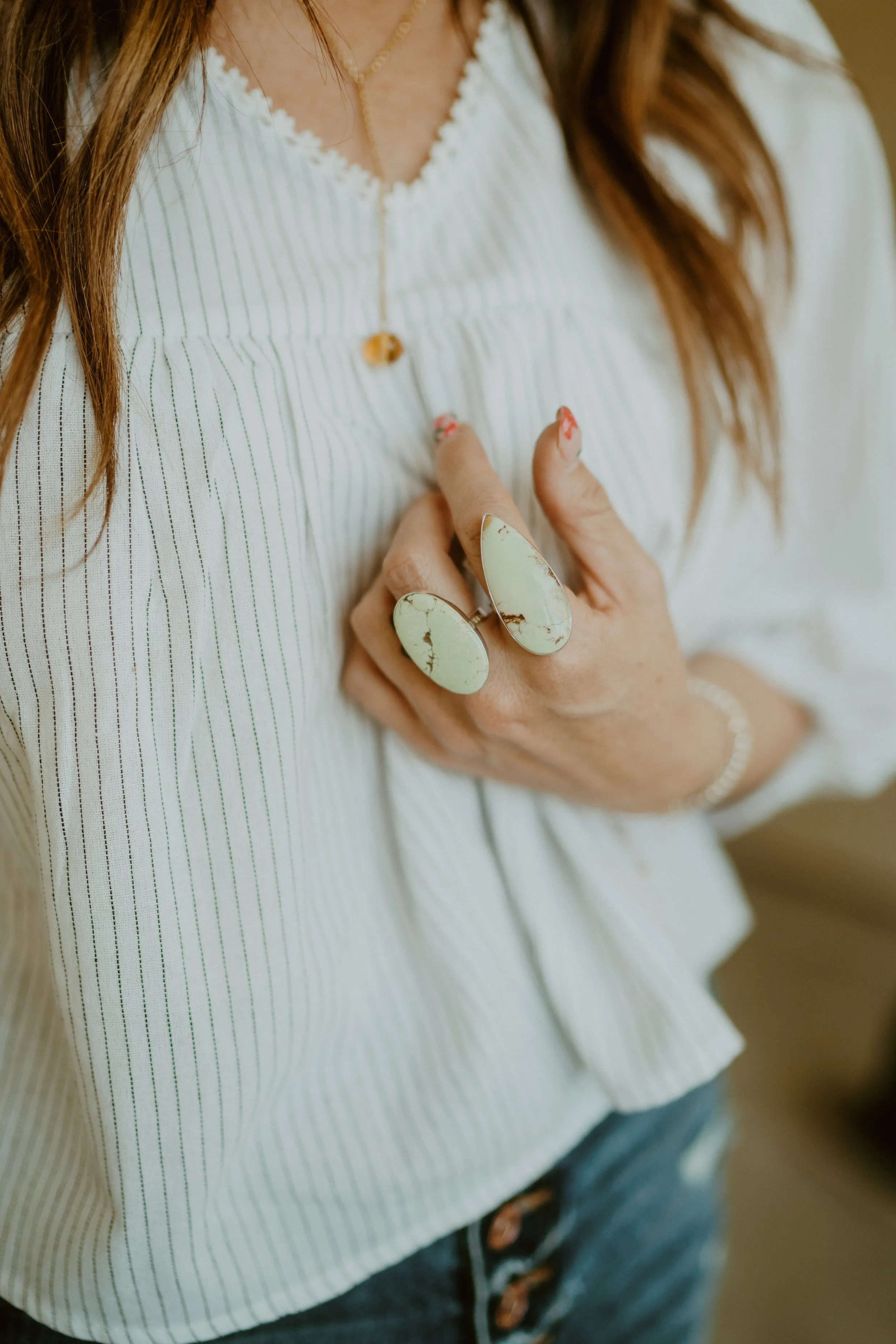 Nora Ring | Lemon Chrysoprase sold by Goldie Lew product image thumbnail 5