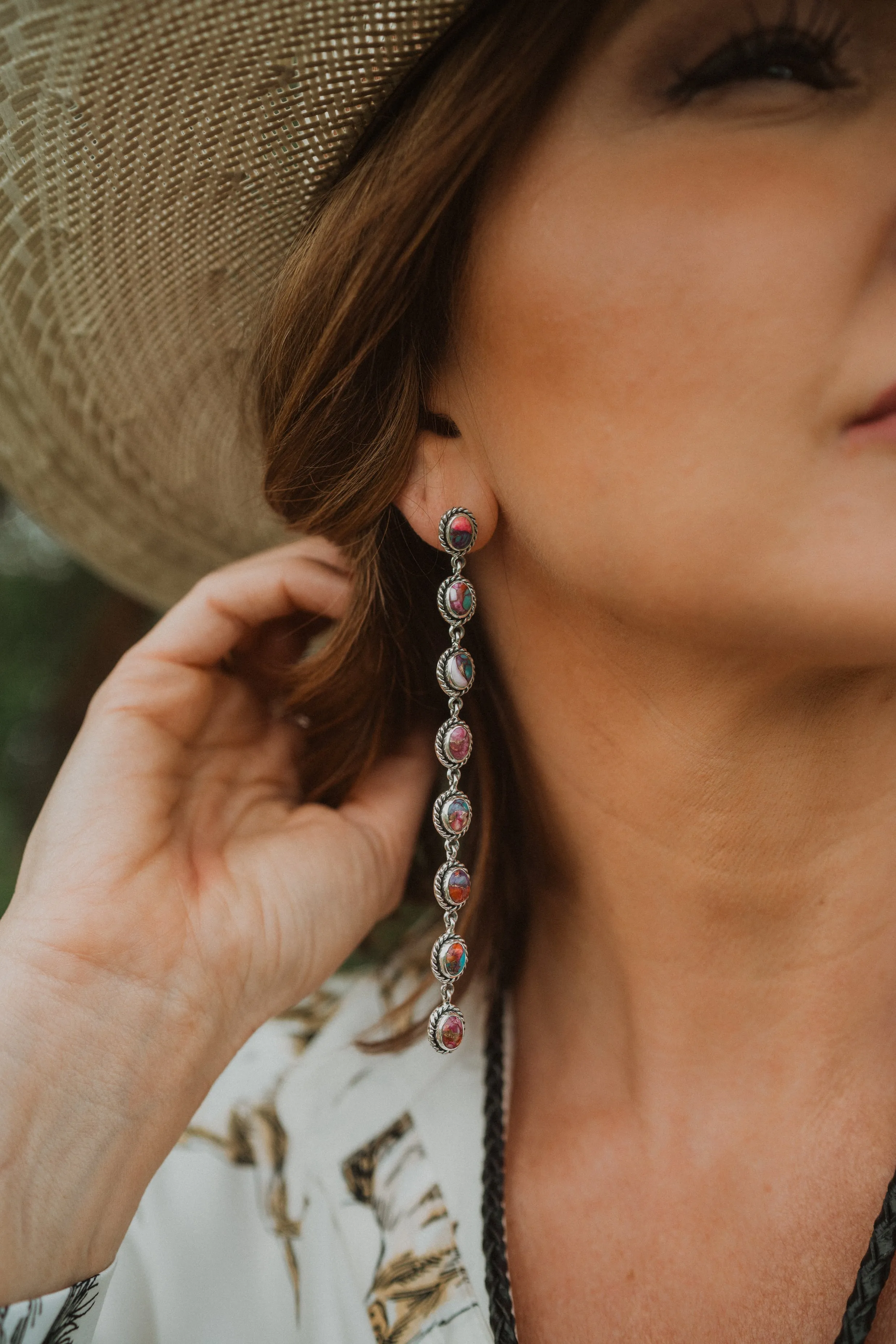 Shelly Earrings | Pink Spiny Turquoise sold by Goldie Lew product image thumbnail 3