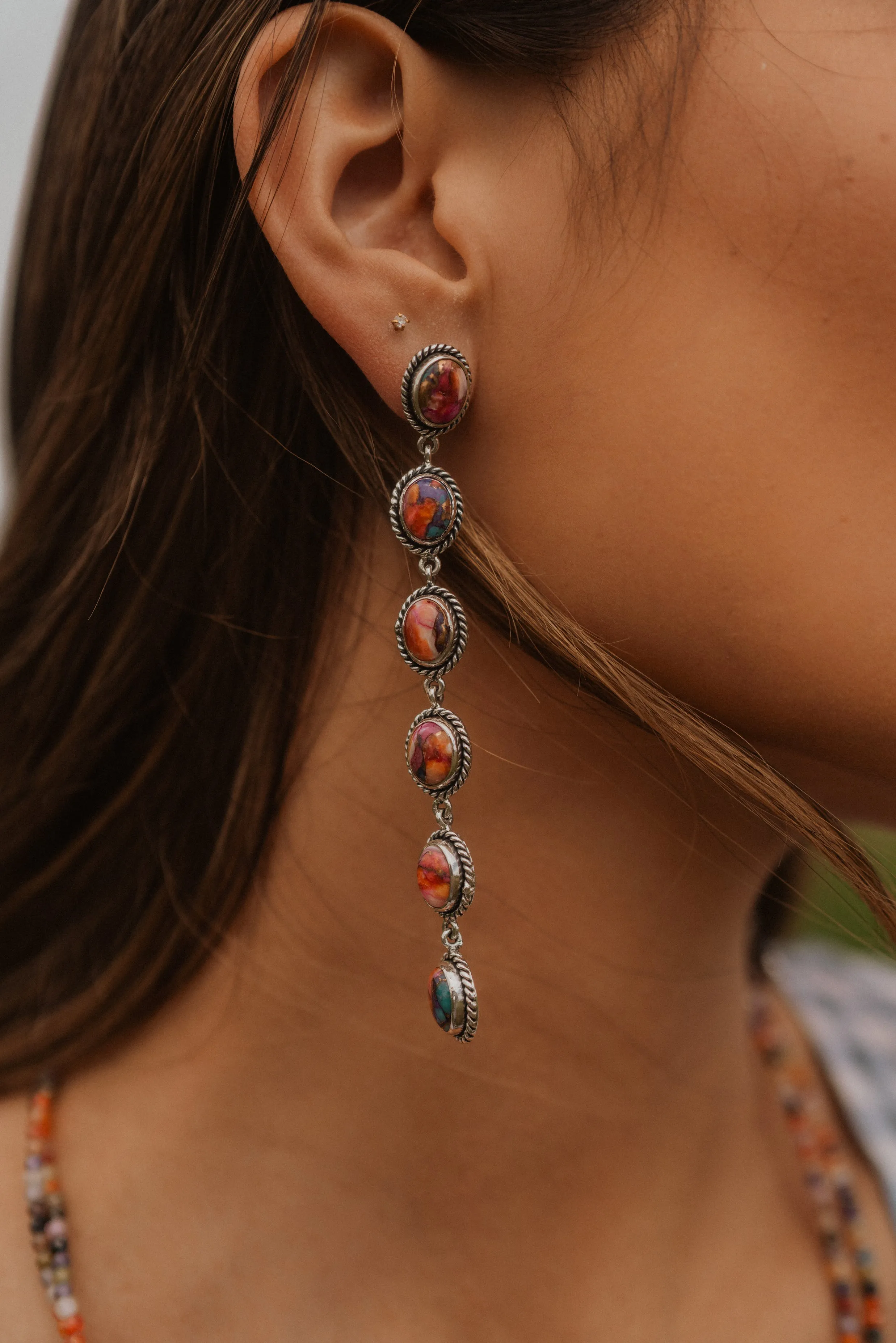 Shelly Earrings | Pink Spiny Turquoise sold by Goldie Lew product image thumbnail 5