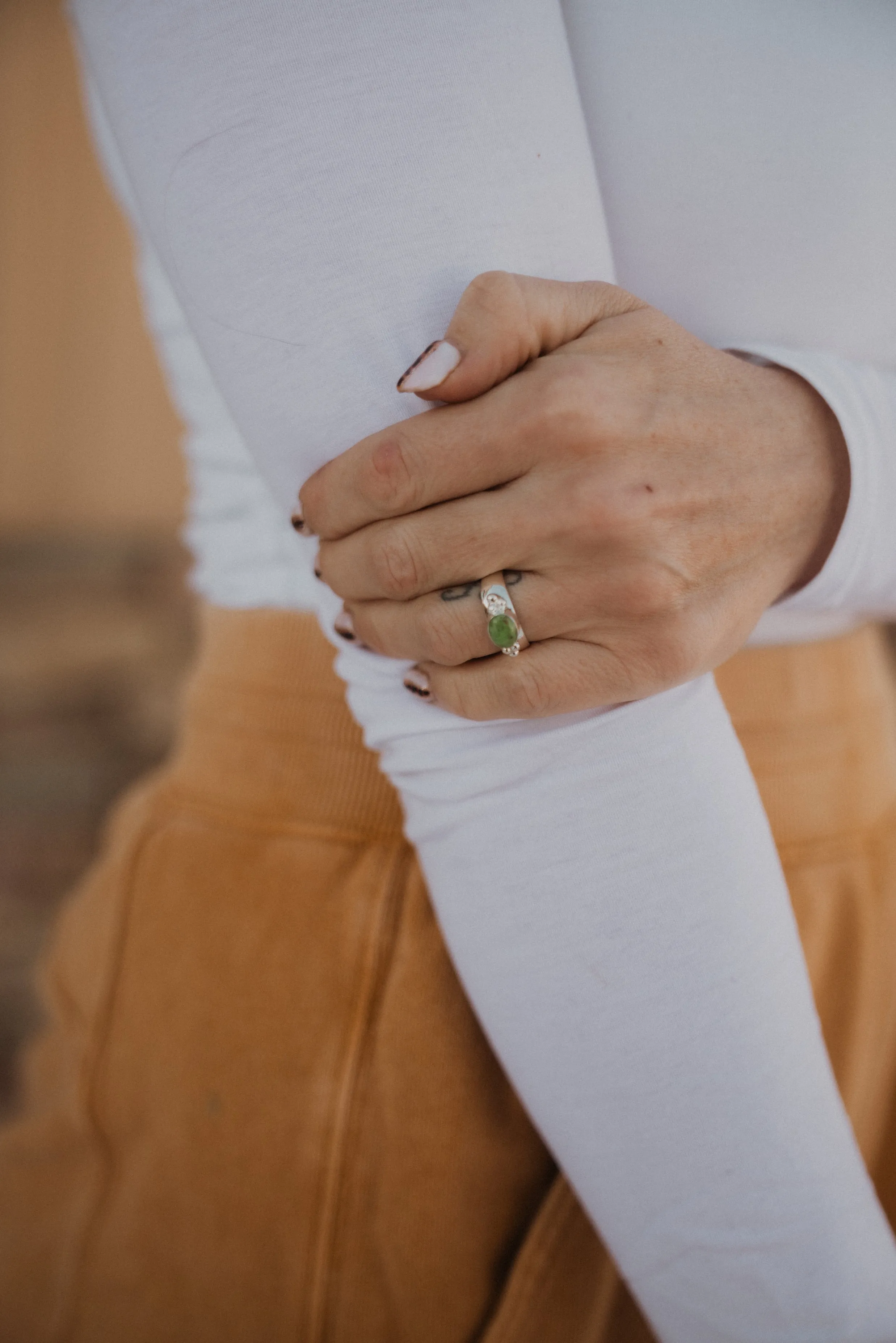 Caed Ring | Green Gaspeite Stone sold by Goldie Lew product image thumbnail 4