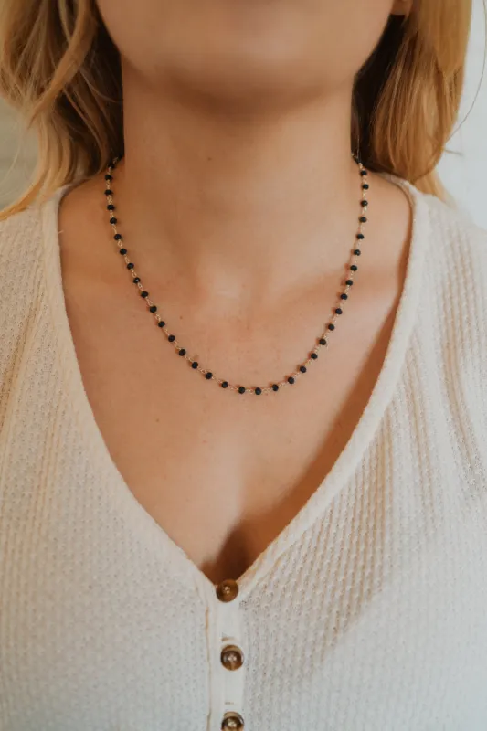 Mae Necklace | Navy + Silver sold by Goldie Lew