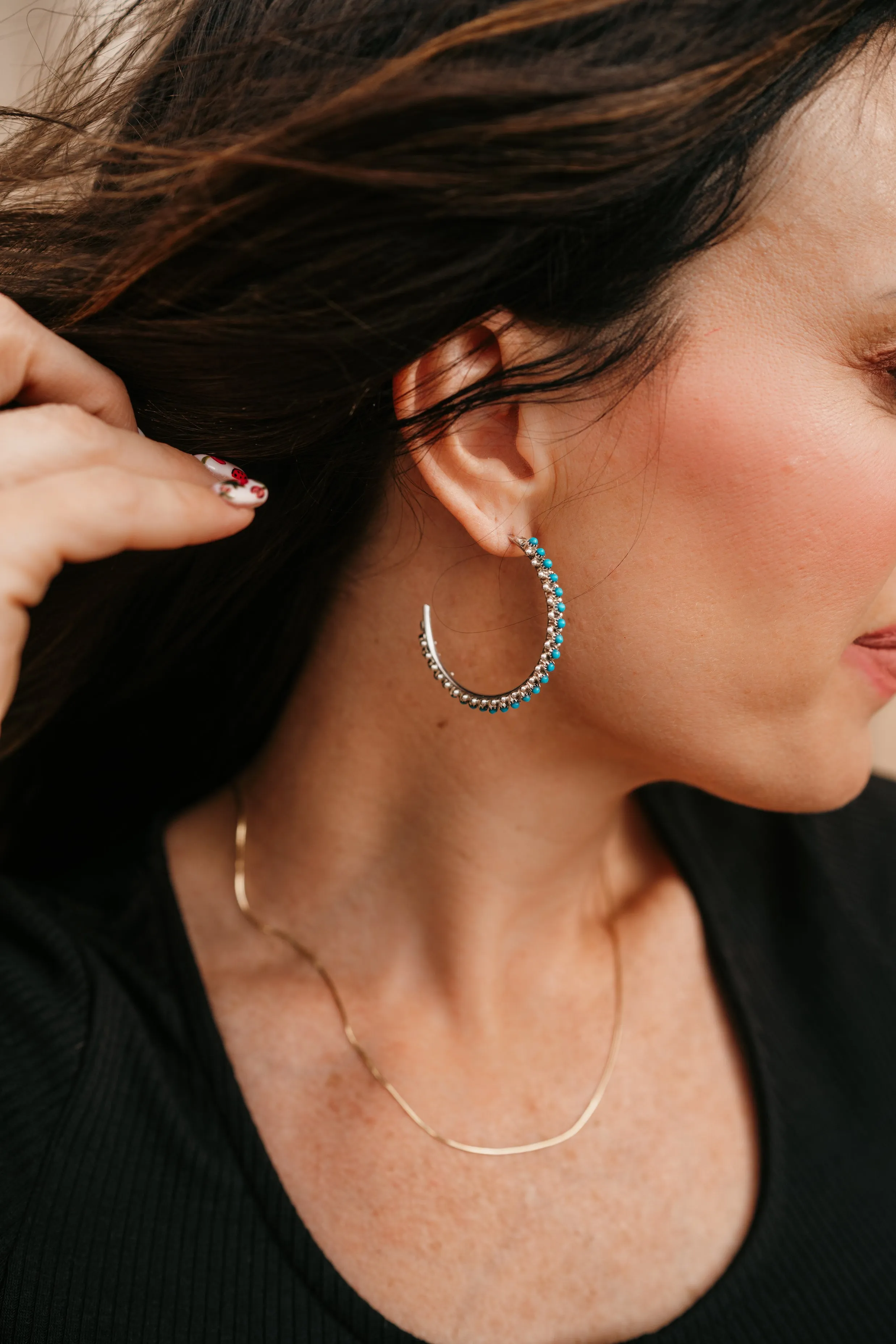 Connie Hoops | Turquoise sold by Goldie Lew product image thumbnail 3