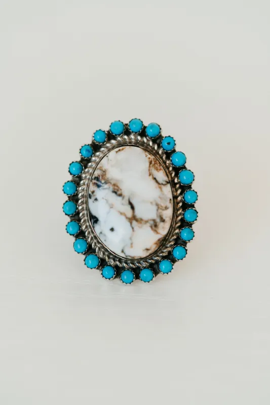 Kelsey Ring | #2 | White Buffalo + Turquoise sold by Goldie Lew