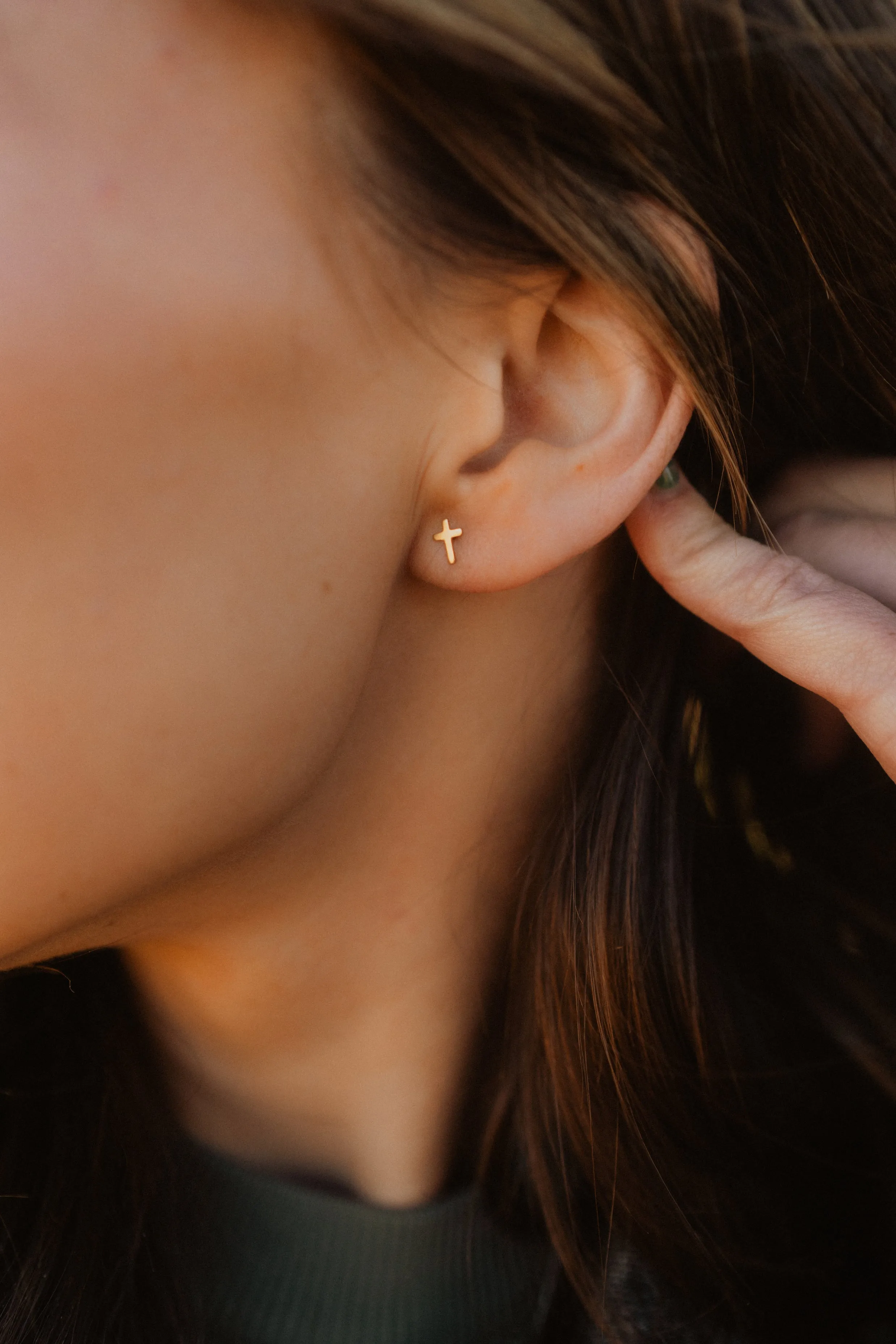 Gold Cross Studs sold by Goldie Lew