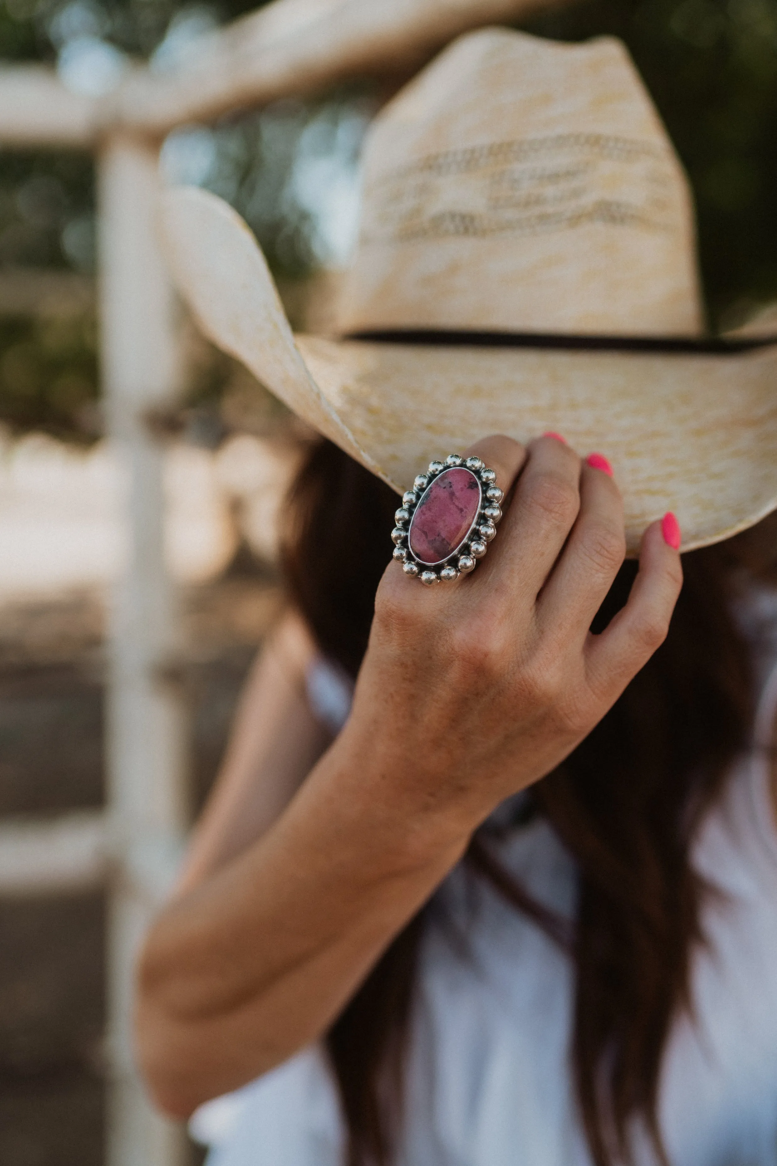 Dolly Parton Ring | Pink Rhodonite sold by Goldie Lew
