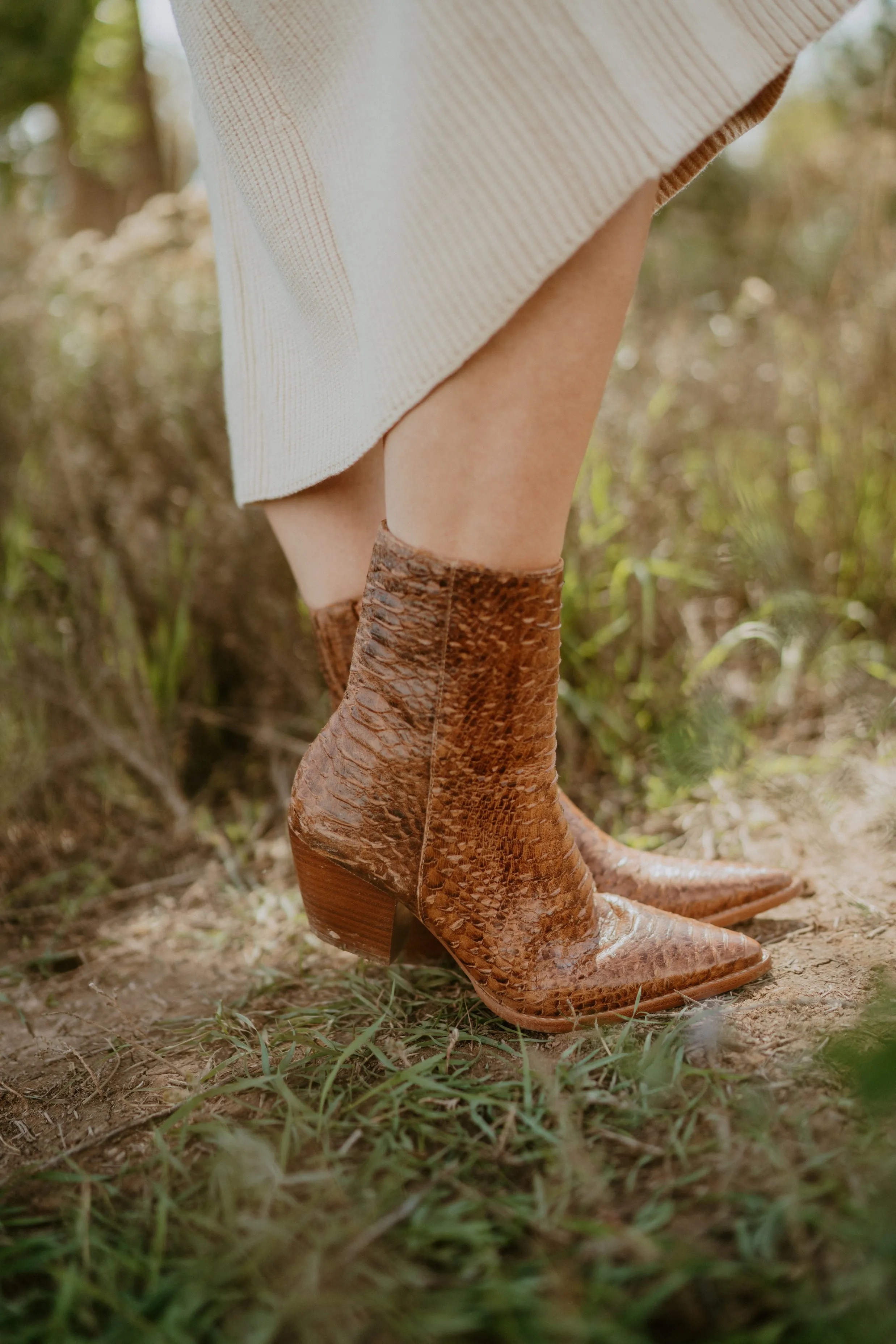 Caty Boot | Cognac Snake sold by Goldie Lew