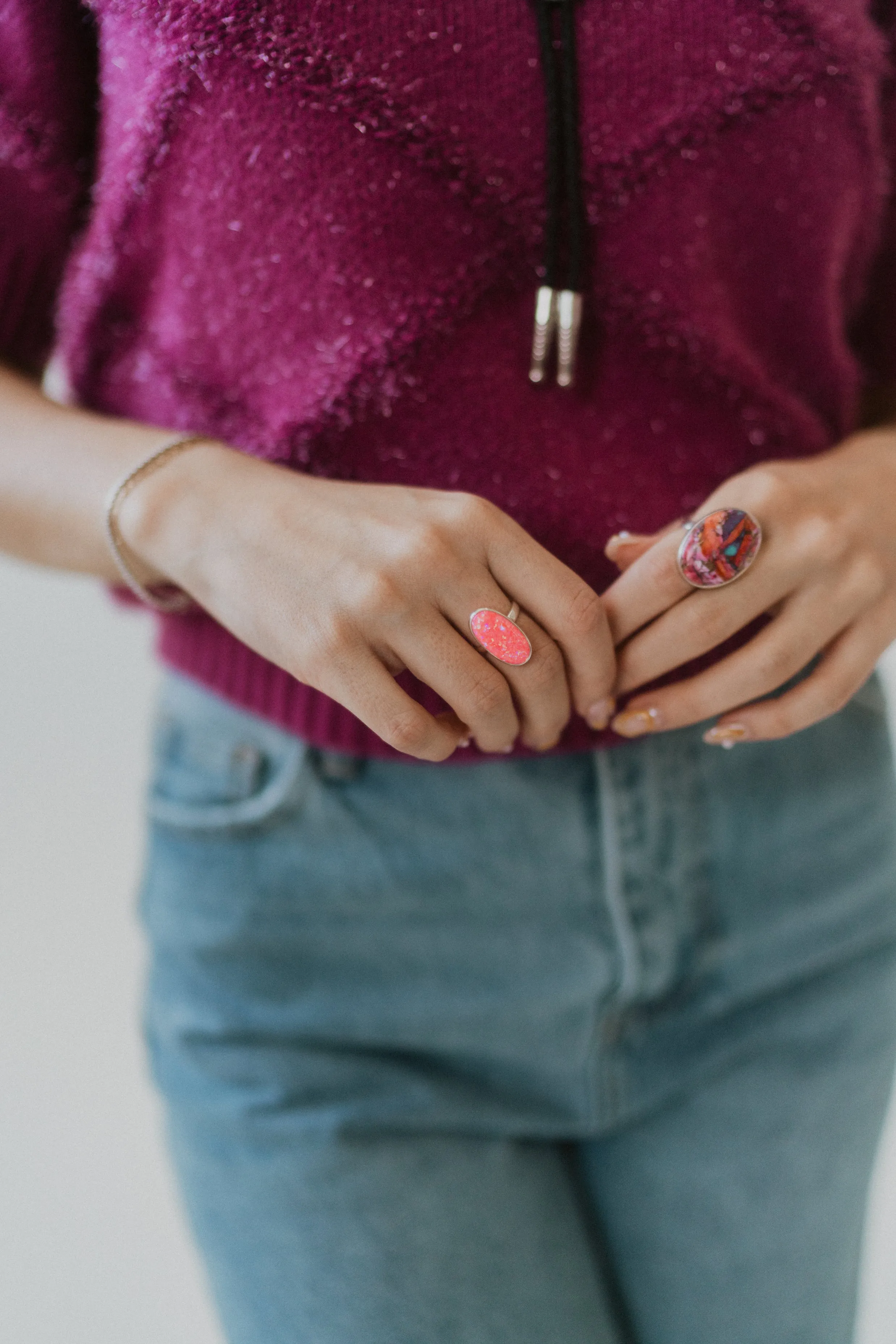 Steeley Ring | Oval | Pink Opal sold by Goldie Lew product image thumbnail 2