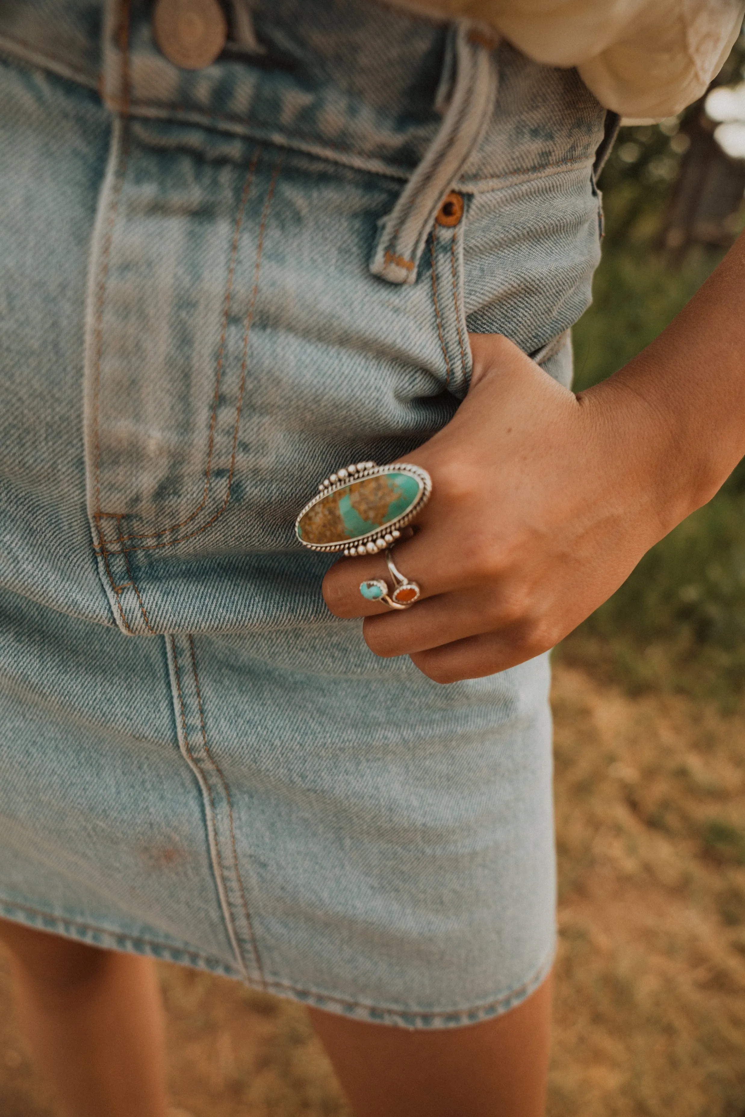 Double Rosie Ring | Turquoise + Red sold by Goldie Lew product image thumbnail 2