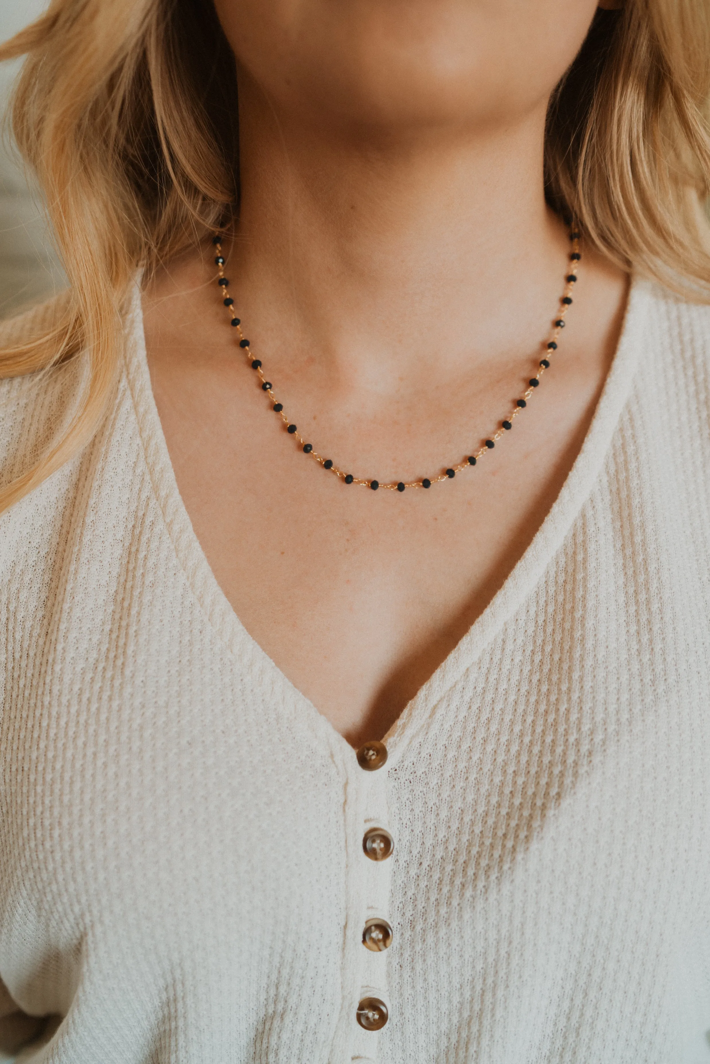Mae Necklace | Navy + Gold sold by Goldie Lew