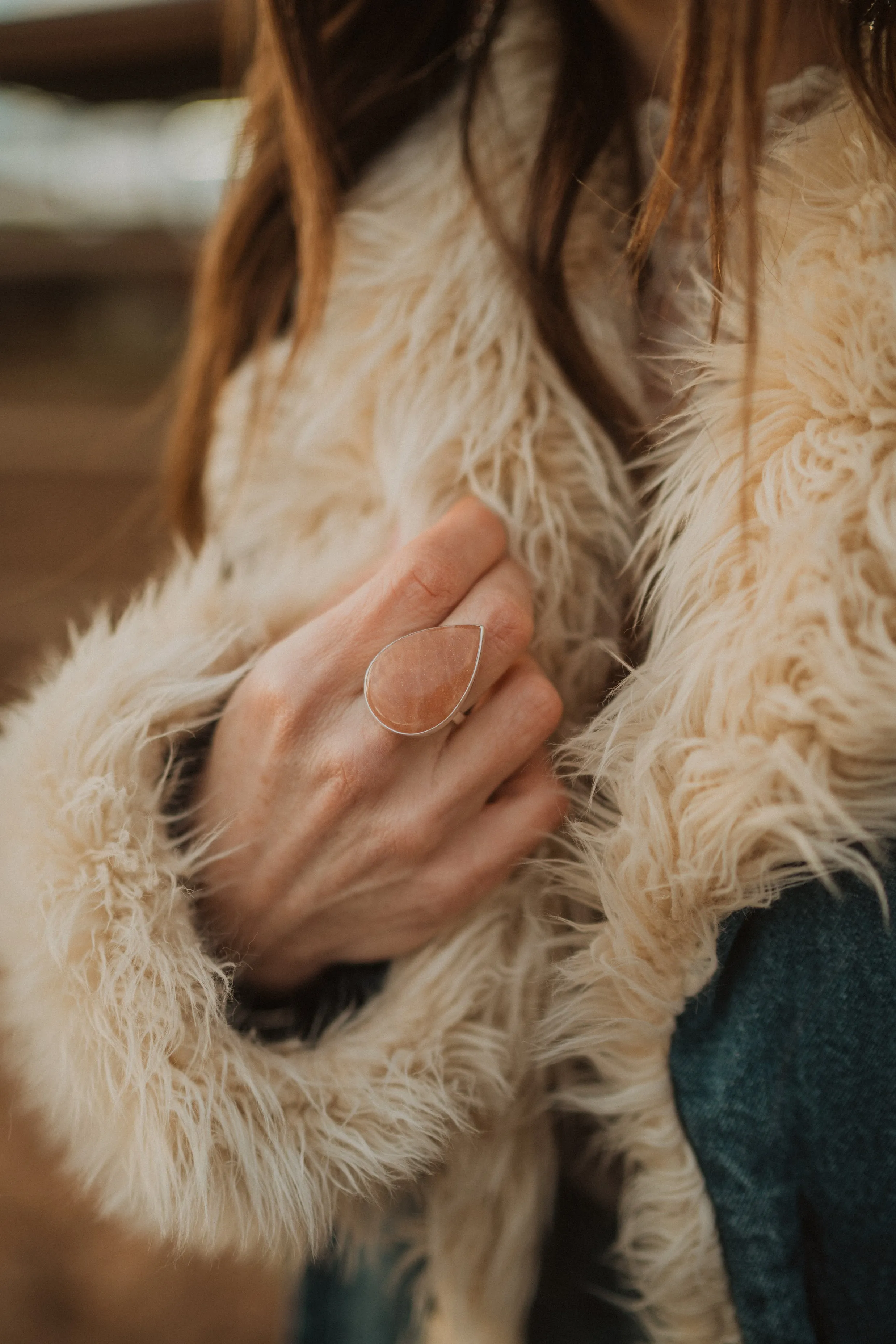 Just Peachy Ring | Peach Moonstone sold by Goldie Lew product image thumbnail 2