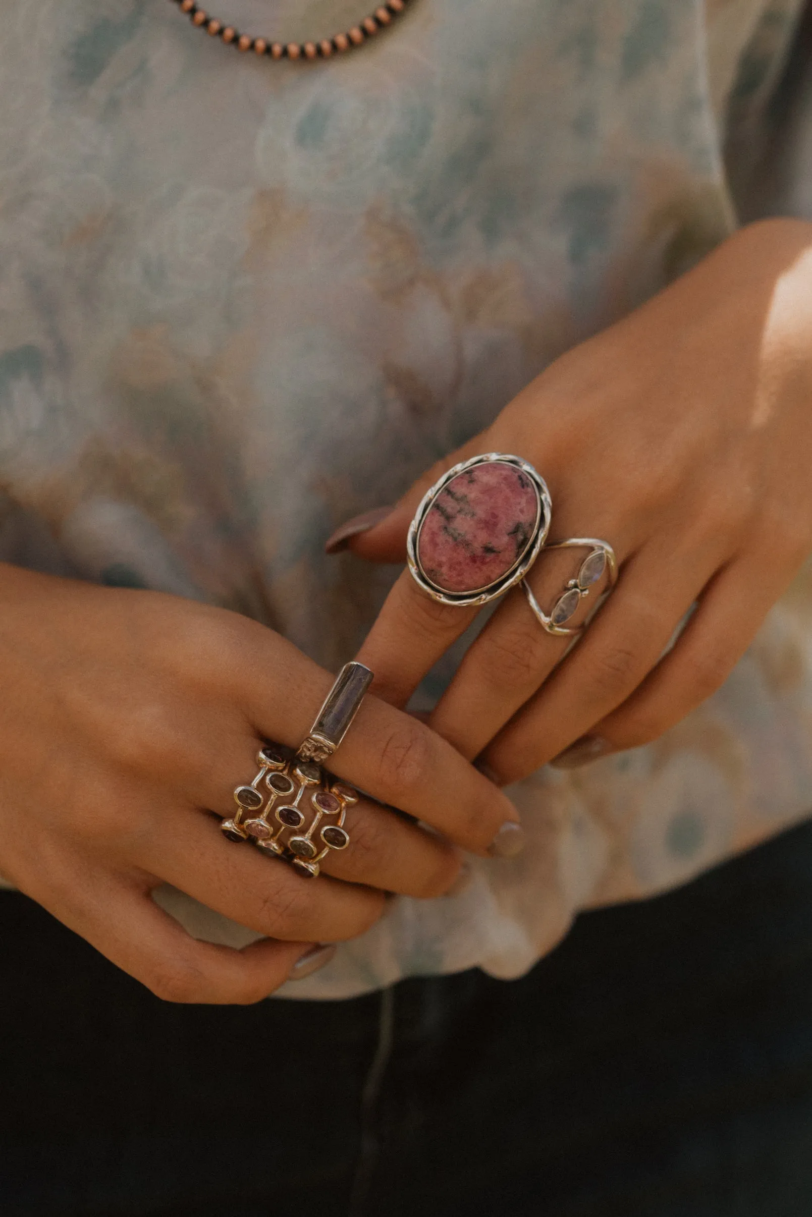 Jennifer Ring | Pink Rhodonite sold by Goldie Lew product image thumbnail 2