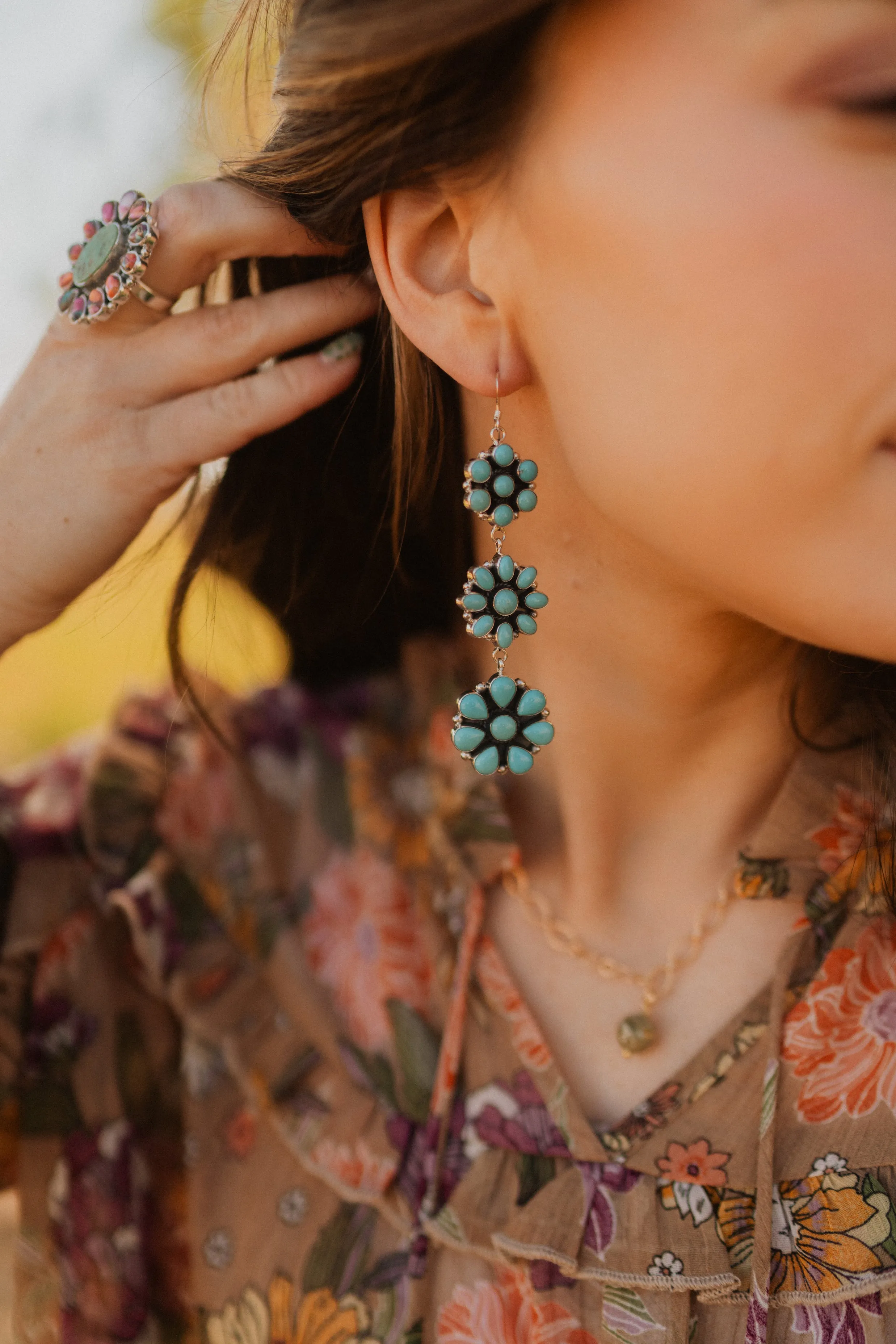 Forget Me Not Floral Earrings | Turquoise sold by Goldie Lew product image thumbnail 3