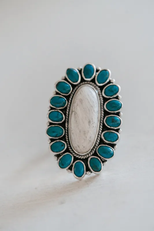 Grand Ole Opry Ring | Scolecite + Turquoise sold by Goldie Lew