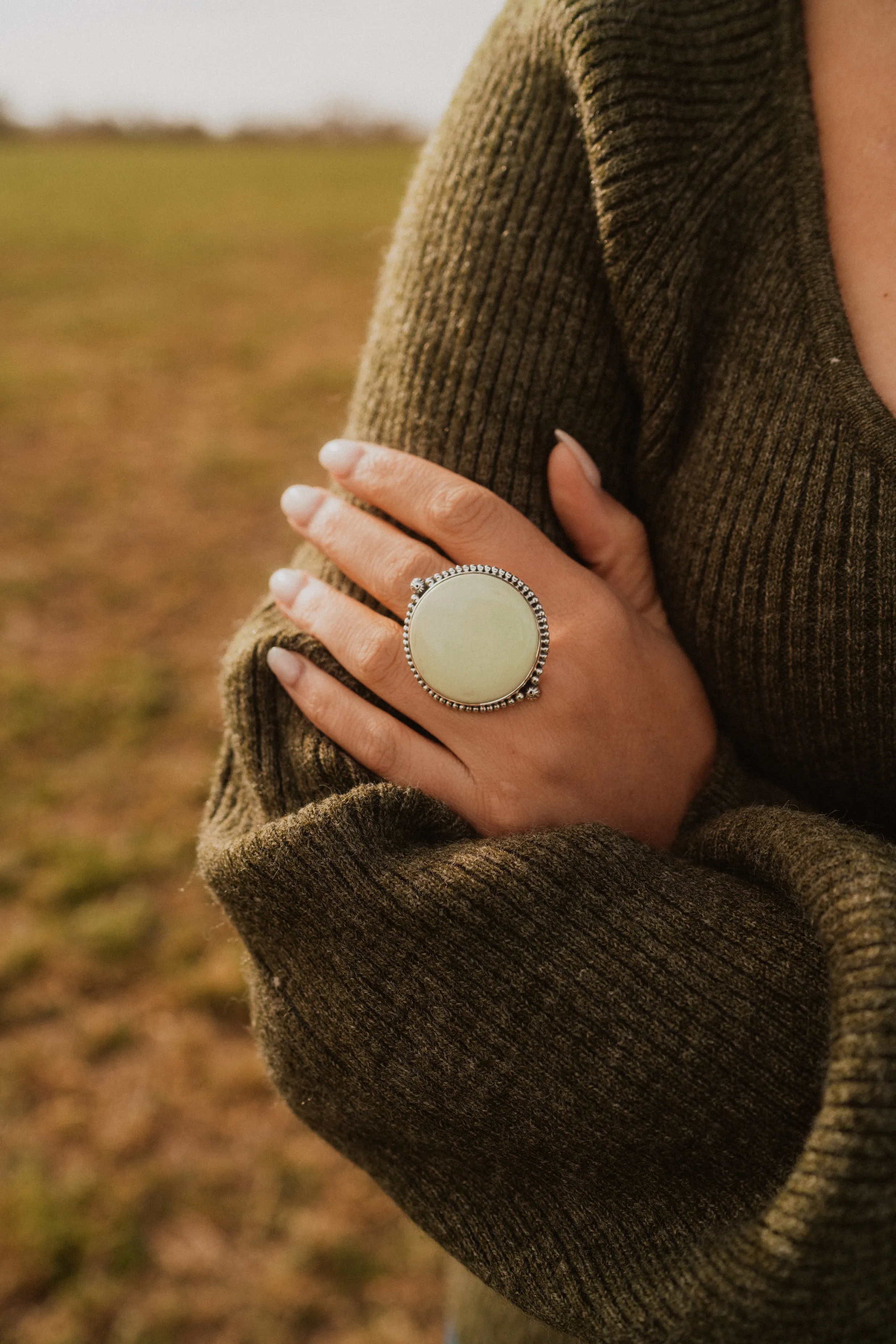 Aaliyah Ring | Lemon Chrysoprase sold by Goldie Lew