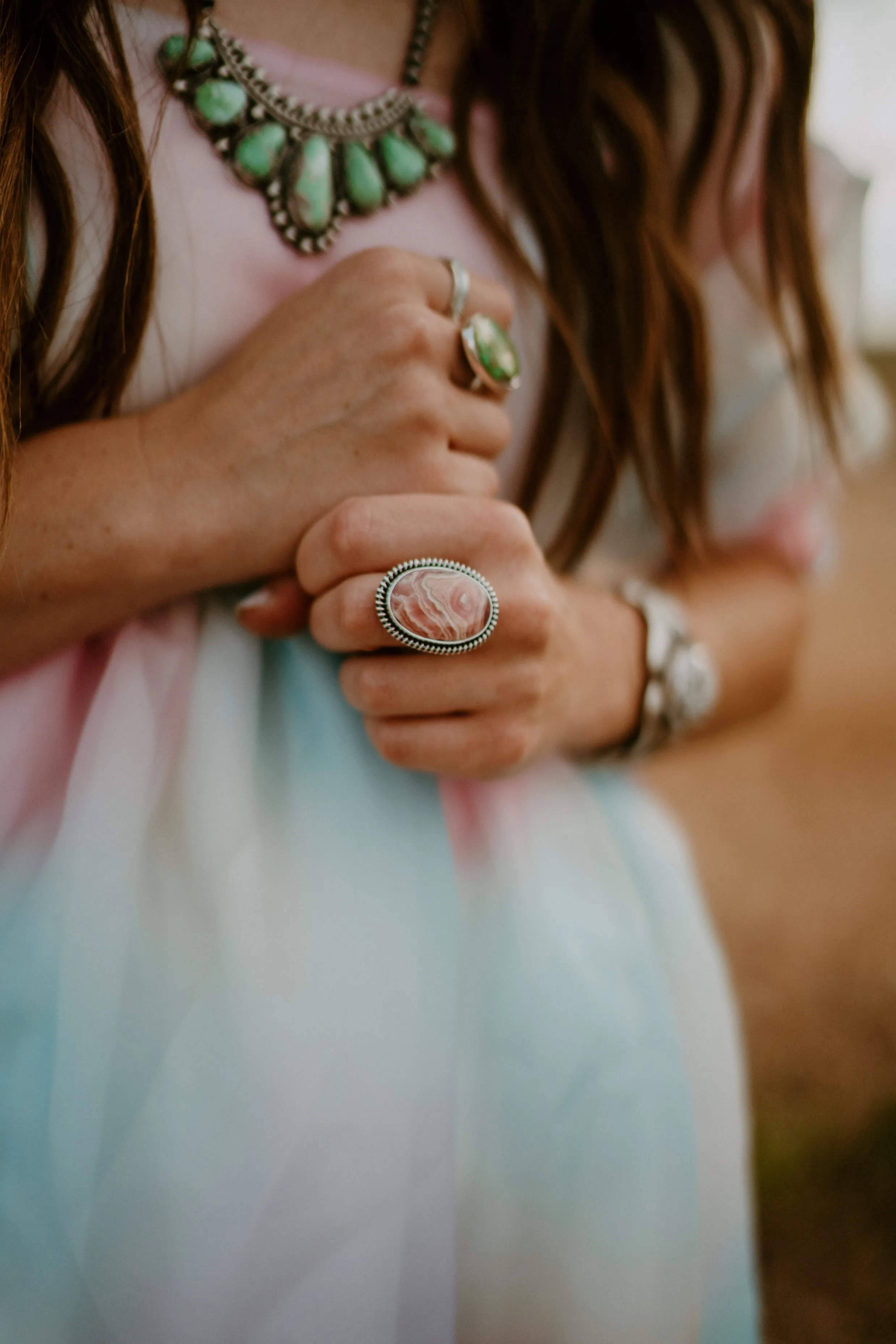 Warren Ring | Pink Rhodochrosite sold by Goldie Lew product image thumbnail 2