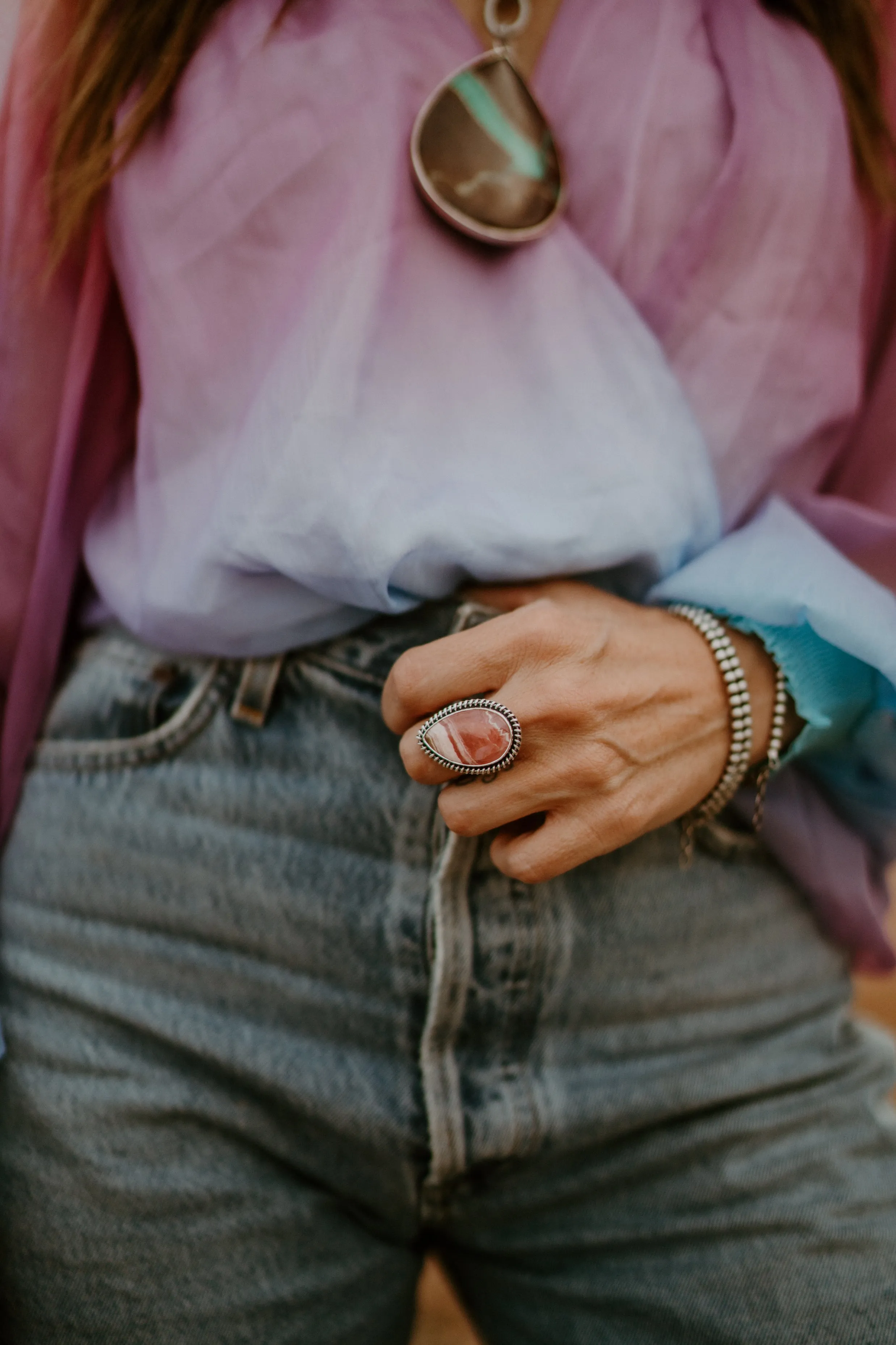 Warren Ring | Pink Rhodochrosite sold by Goldie Lew product image thumbnail 3