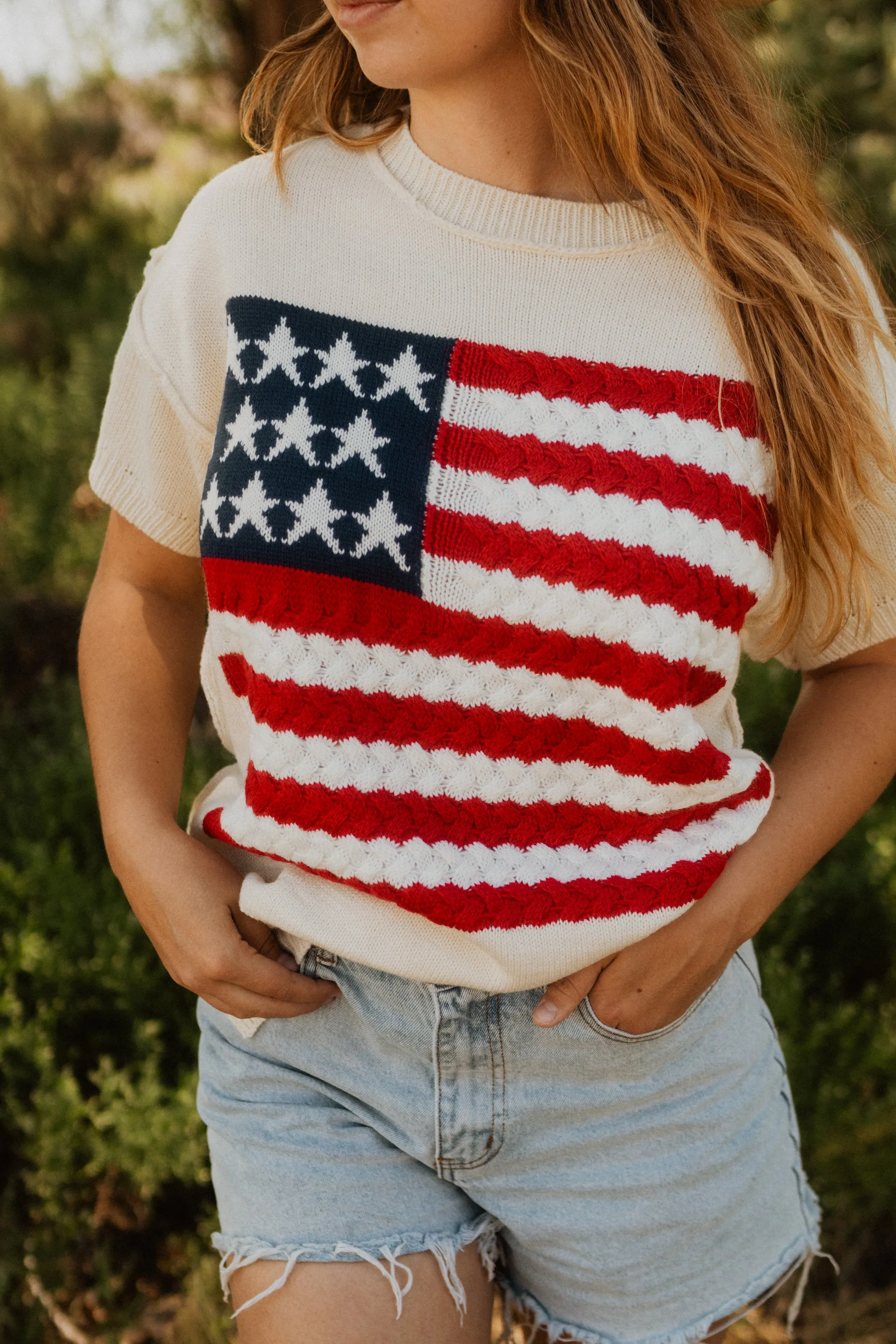Short Sleeve American Flag Sweater sold by Goldie Lew product image thumbnail 4