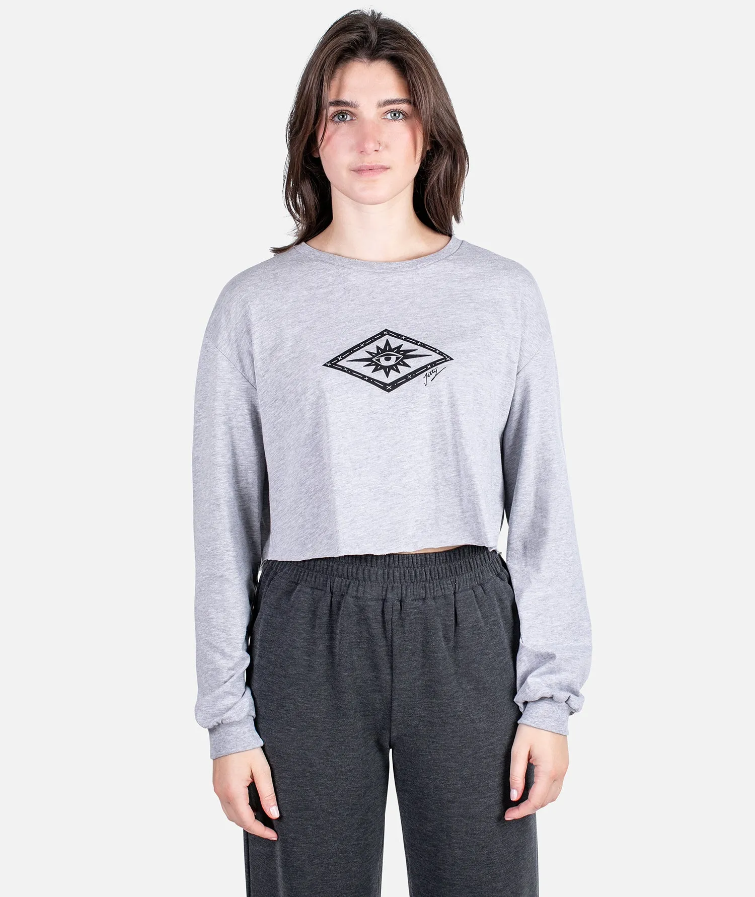 Wisdom Cropped Long Sleeve - Athletic Heather sold by JETTY