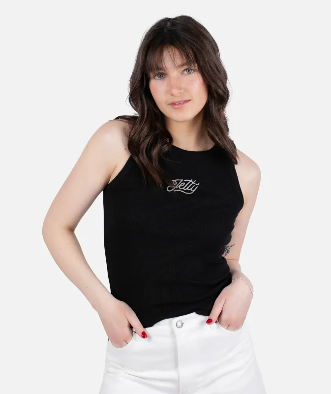 Chain Stitch Microrib Tank - Black sold by JETTY