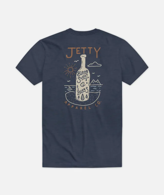 Blood Sweat & Beers Tee - Navy sold by JETTY
