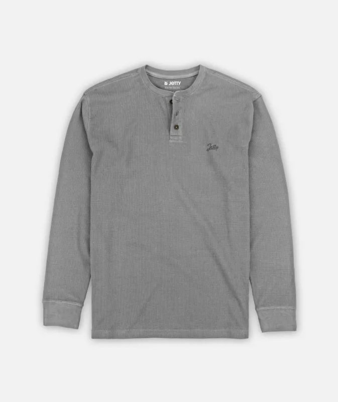 Seabed Waffle Henley Long Sleeve - Grey sold by JETTY