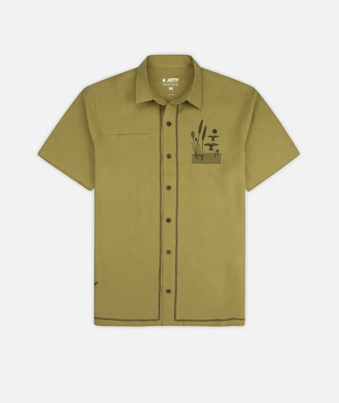 Marshall Embroidered Linen Shirt - Olive made by JETTY