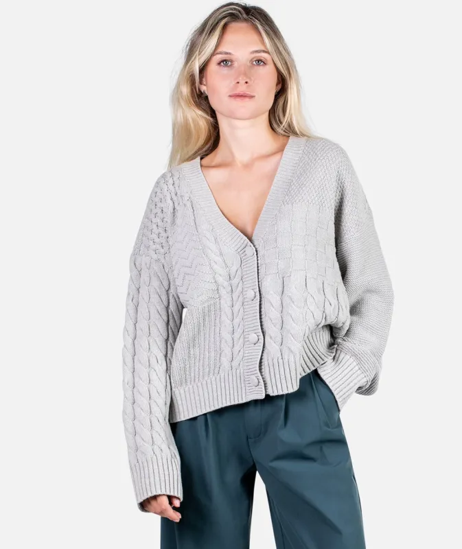 Quincy Patchwork Cardigan - Grey sold by JETTY