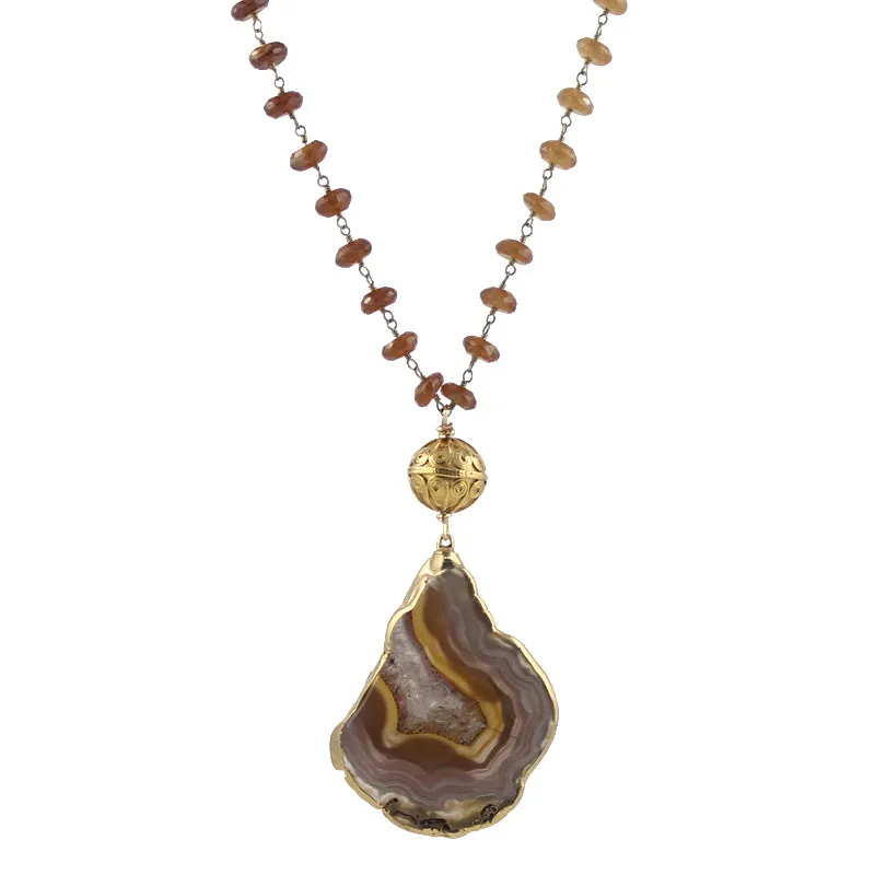 Agate Slice Necklace with Citrine sold by Peggy Li Creations