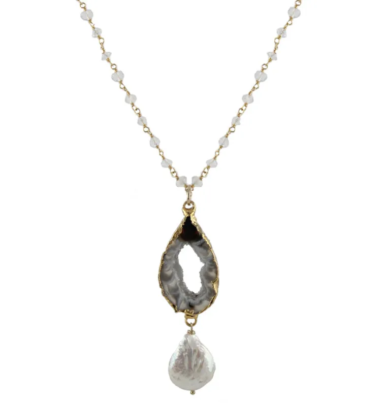 Agate Slice Necklace with Pearl sold by Peggy Li Creations