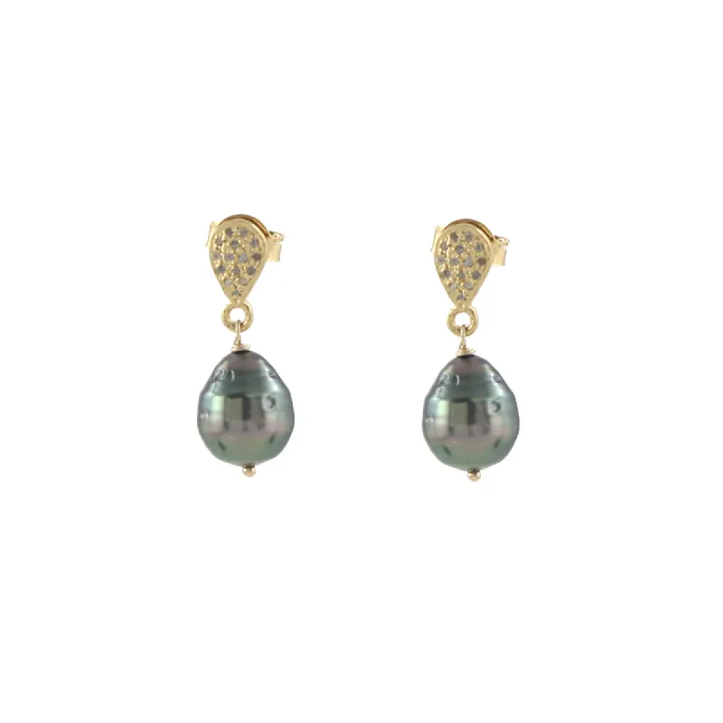 Pave Diamond and Tahitian Pearl Earrings sold by Peggy Li Creations