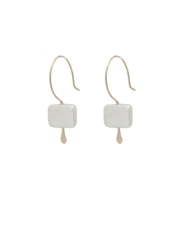 Rectangle Pearl Huggie Earrings sold by Peggy Li Creations