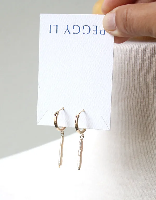 Hoop and Stick Pearl Earrings sold by Peggy Li Creations product image thumbnail 2