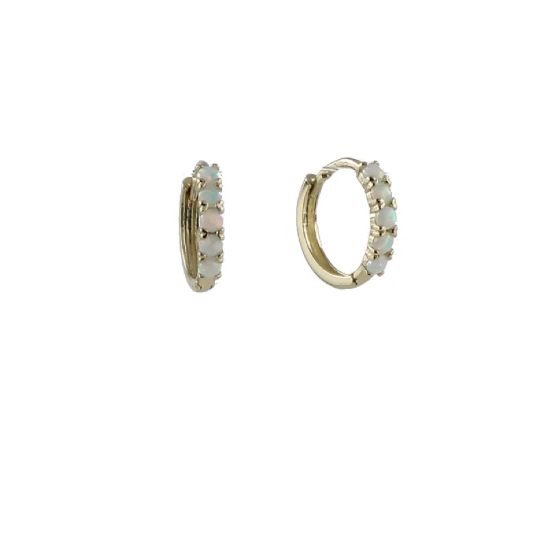 14k Gold Opal Huggie Hoop Earrings sold by Peggy Li Creations