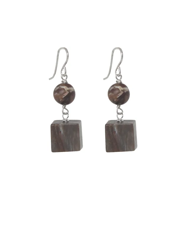 Wood Opal Building Block Earrings sold by Peggy Li Creations