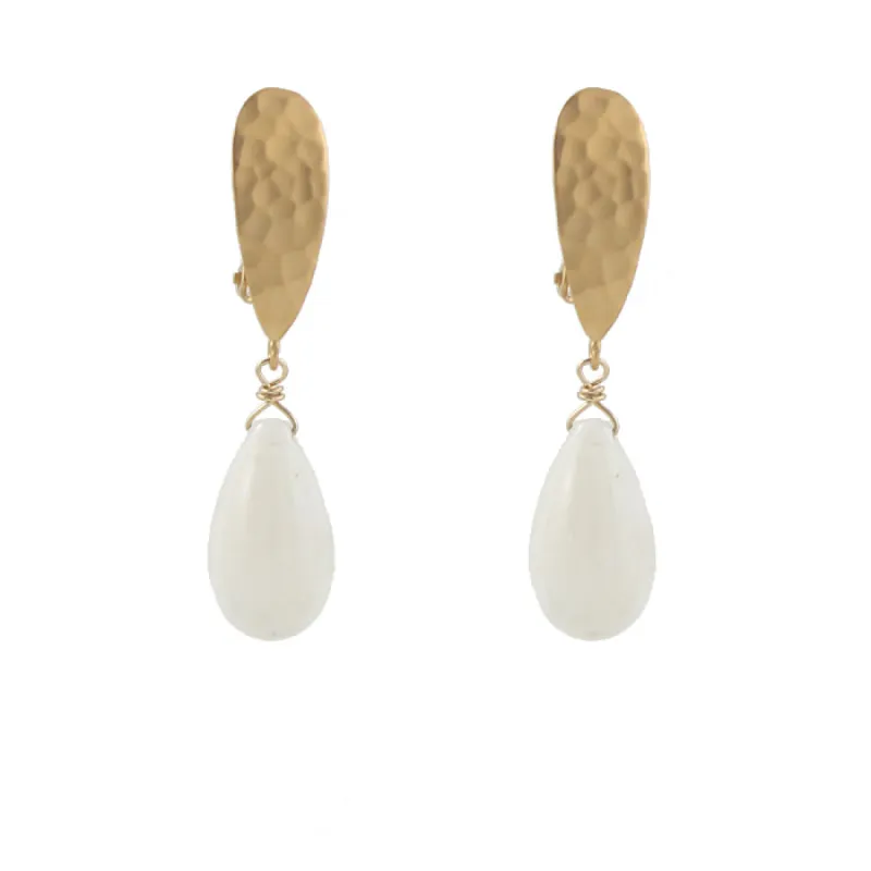 White Coral Teardrop Clip On Earrings sold by Peggy Li Creations