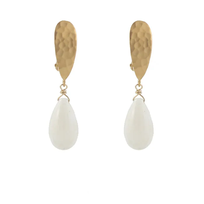 White Coral Teardrop Clip On Earrings sold by Peggy Li Creations