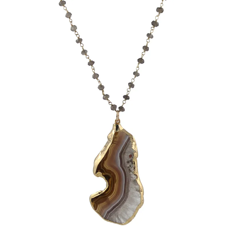 Agate Slice Necklace with Smoky Quartz sold by Peggy Li Creations
