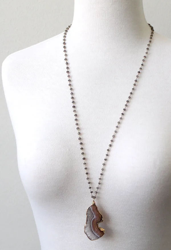 Agate Slice Necklace with Smoky Quartz sold by Peggy Li Creations product image thumbnail 2